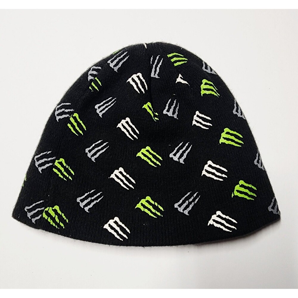 Vintage Y2K Monster Energy Drink AOP Beanie Knit Hat Logo Cap Grunge Skater EUC